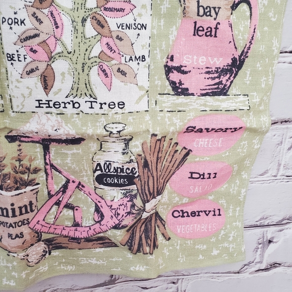 Vintage 1970s Herb Tree Tea Towel Pastel Kitsch Rustic - Picture 5 of 7